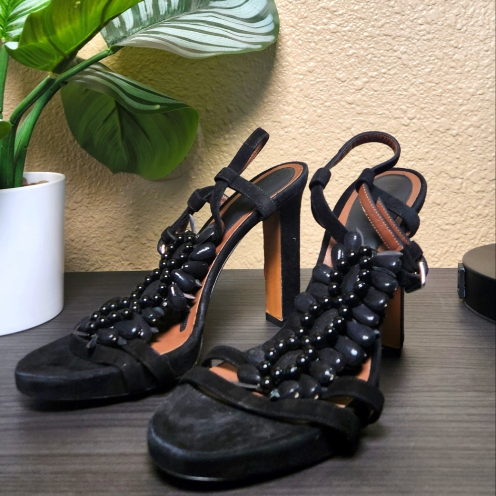 Marni Shoes Black suede Leather Embellished block heel Sandals